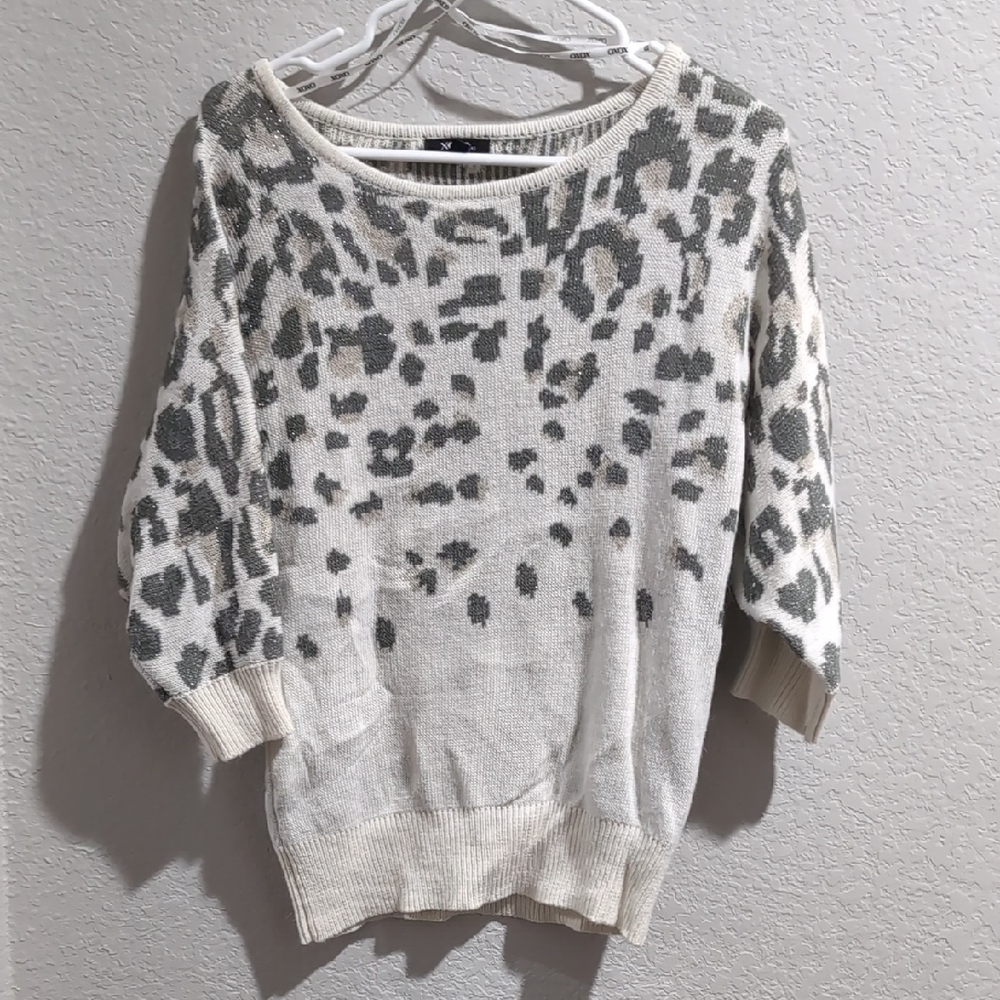 XOXO White and Gray Crew Neck Sweater with Dalmatian Print